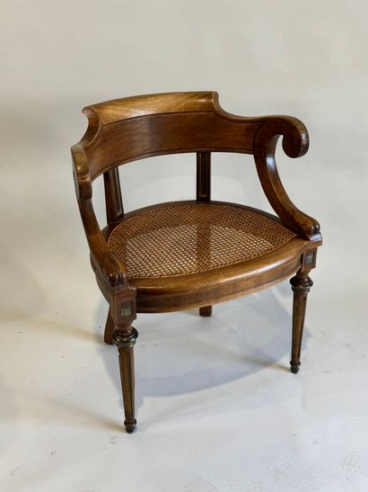 Desk armchair in molded wood, banded back...