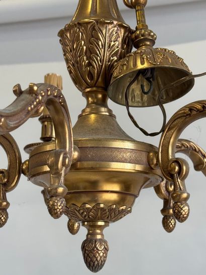 Pair of patinated and chased bronze five-light...