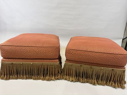 Pair of poufs in wood and textile cover with...