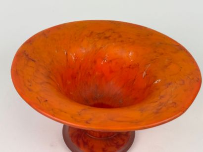 Vase with flared neck in orange-tinted marbled...