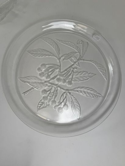 Three glass serving dishes with satin-finish...