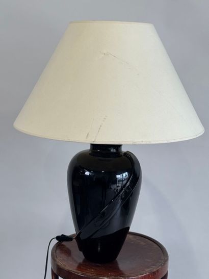 Black opaline glass baluster lamp. H. 70...