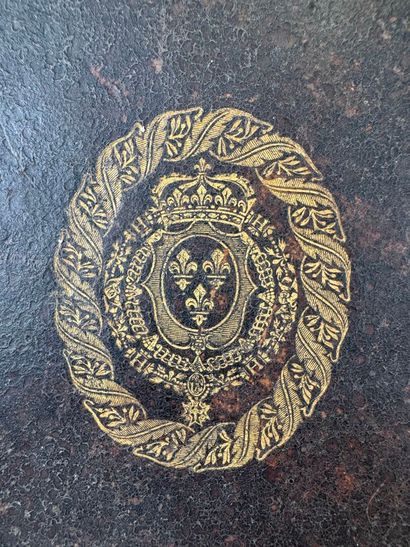 Leather desk set with gold embossed foliate...