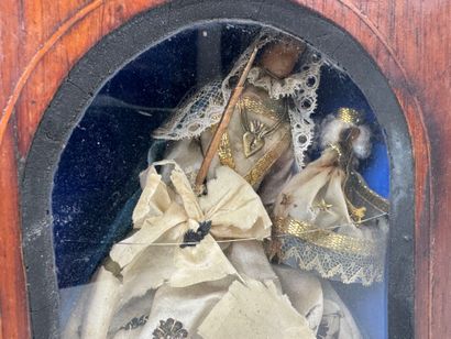 Small wooden and veneered display case, the...