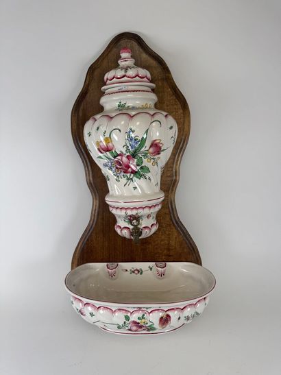 Polychrome earthenware fountain decorated...