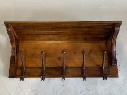 Wood and metal wall-mounted checkroom with...