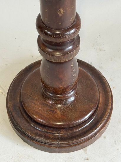 Turned wood floor lamp with gold stylized...