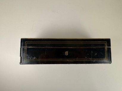 Blackened wood and brass fillet glove box,...