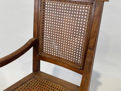 Armchair in natural wood, caned back and...