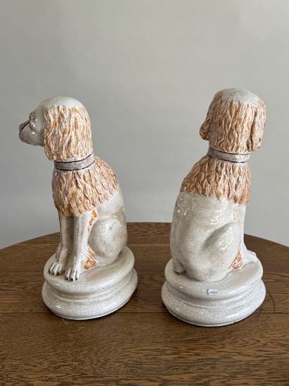 Pair of large crackled and polychromed earthenware...