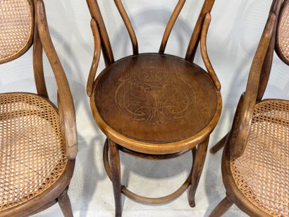 THONET.
Pair of bentwood armchairs, caned...