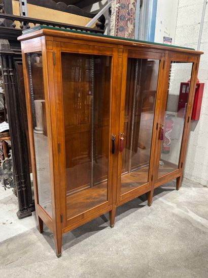 Three-door molded cherrywood display case,...