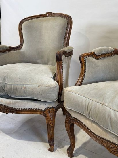 Pair of molded and carved wood bergères,...
