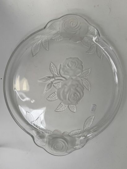 Three glass serving dishes with satin-finish...
