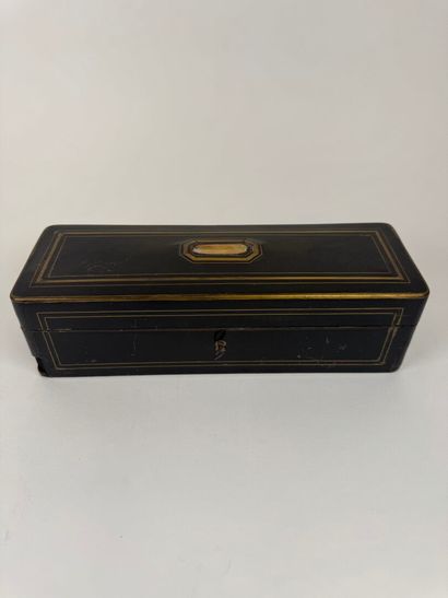 Blackened wood and brass fillet glove box,...