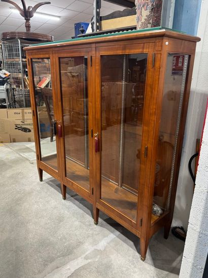 Three-door molded cherrywood display case,...