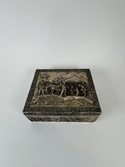 Rectangular box in wood and repoussé metal,...