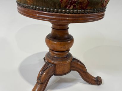 Circular tripod piano stool in molded wood,...