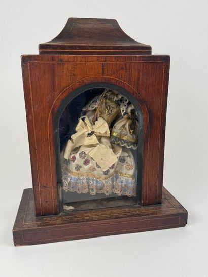 Small wooden and veneered display case, the...