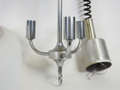 Suspension lamp in chromed metal with three...