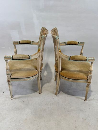 Pair of armchairs in molded wood, lacquered...