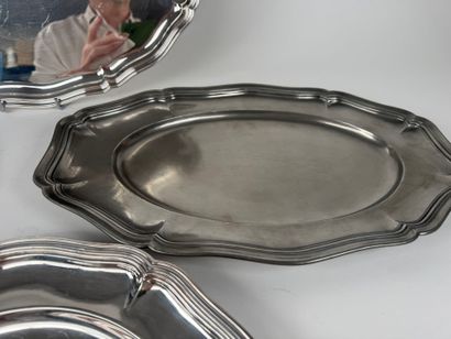 Set of three silver plated scalloped serving...