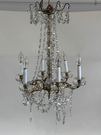 Large glass and crystal chandelier with six...