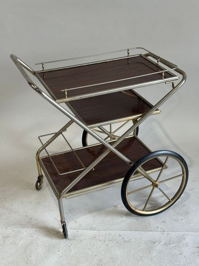 Wheeled sideboard in gilded metal and imitation...