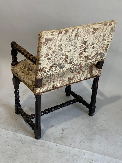 Armchair in stained natural wood, the armrests,...