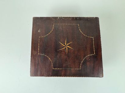 Wooden and marquetry token box, the lid decorated...