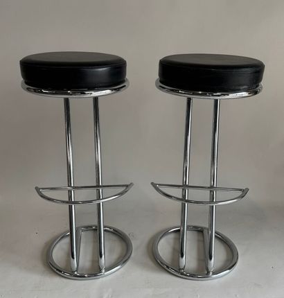 Pair of stools with chromed tubular frame...