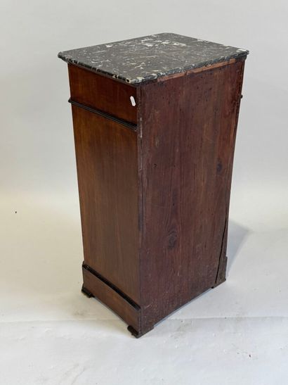 Mahogany veneered bedside table opening with...