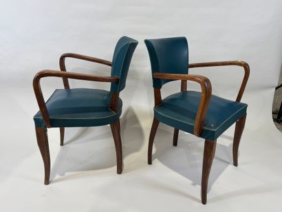 Pair of bridge armchairs in molded wood,...
