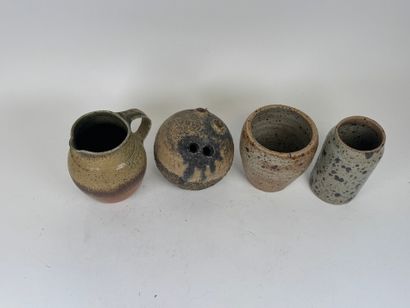 Set of two stoneware pots, a flower holder...