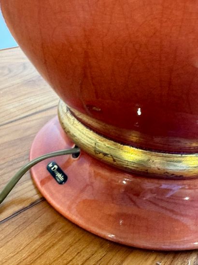 LE DAUPHIN Large orange glazed ceramic lamp...