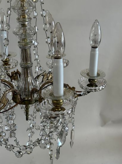 Large glass and crystal chandelier with six...