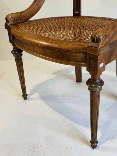 Desk armchair in molded wood, banded back...