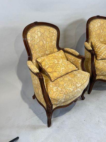 Pair of molded and carved beech bergères,...