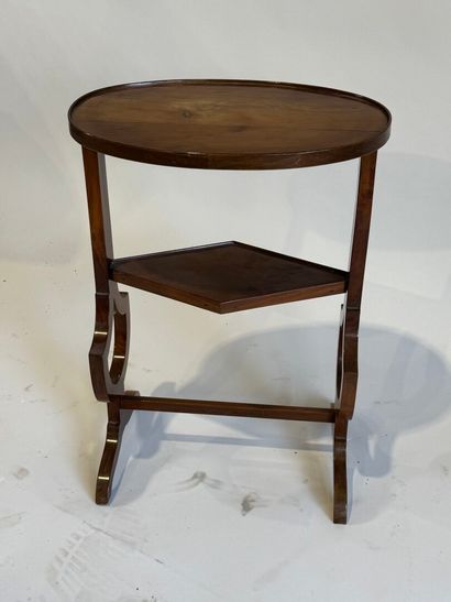 Small oval fruitwood table with lyre legs...