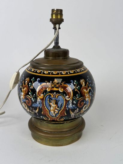 GIEN.
Polychrome earthenware ball lamp with...