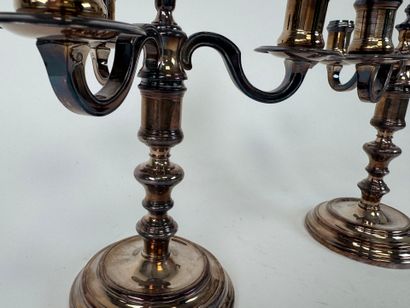 CHRISTOFLE.
Pair of three-light torches,...