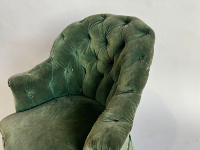 Green velvet upholstered toad chair with...