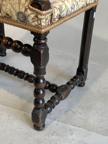 Armchair in stained natural wood, the armrests,...