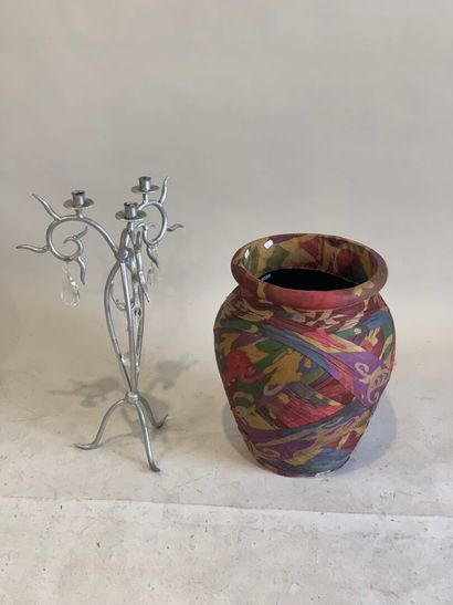 Lot including :
- large three-arm wrought-iron...