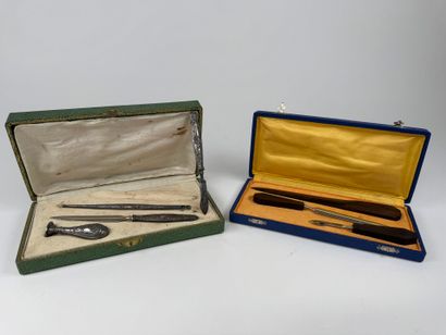 Suite of two desk sets, one in filled silver,...