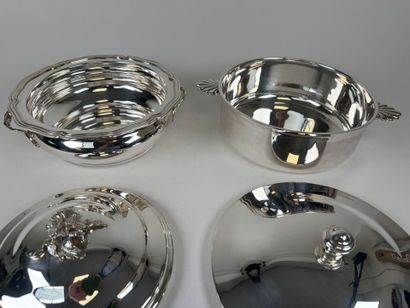 Two silver-plated covered vegetable dishes,...