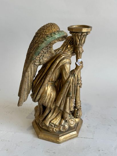 Carved and gilded wood archangel forming...