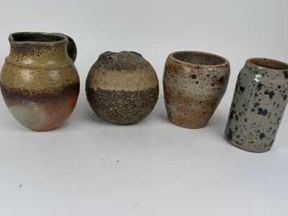 Set of two stoneware pots, a flower holder...