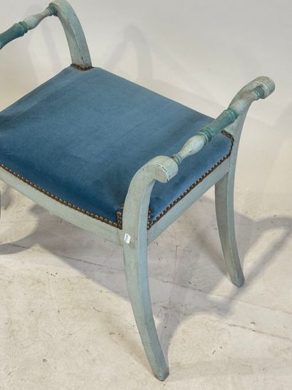 Pair of molded wood and blue lacquered stools,...