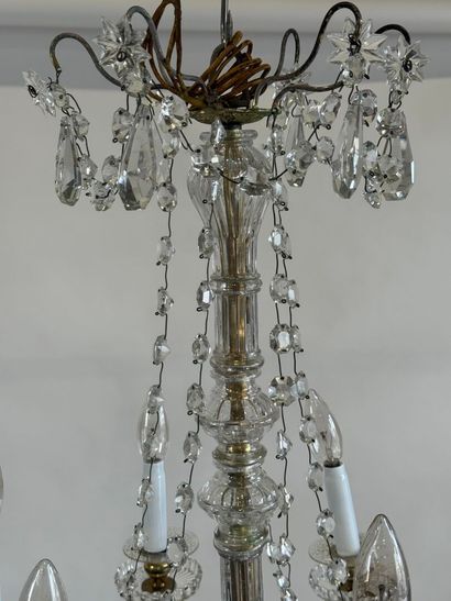 Large glass and crystal chandelier with six...